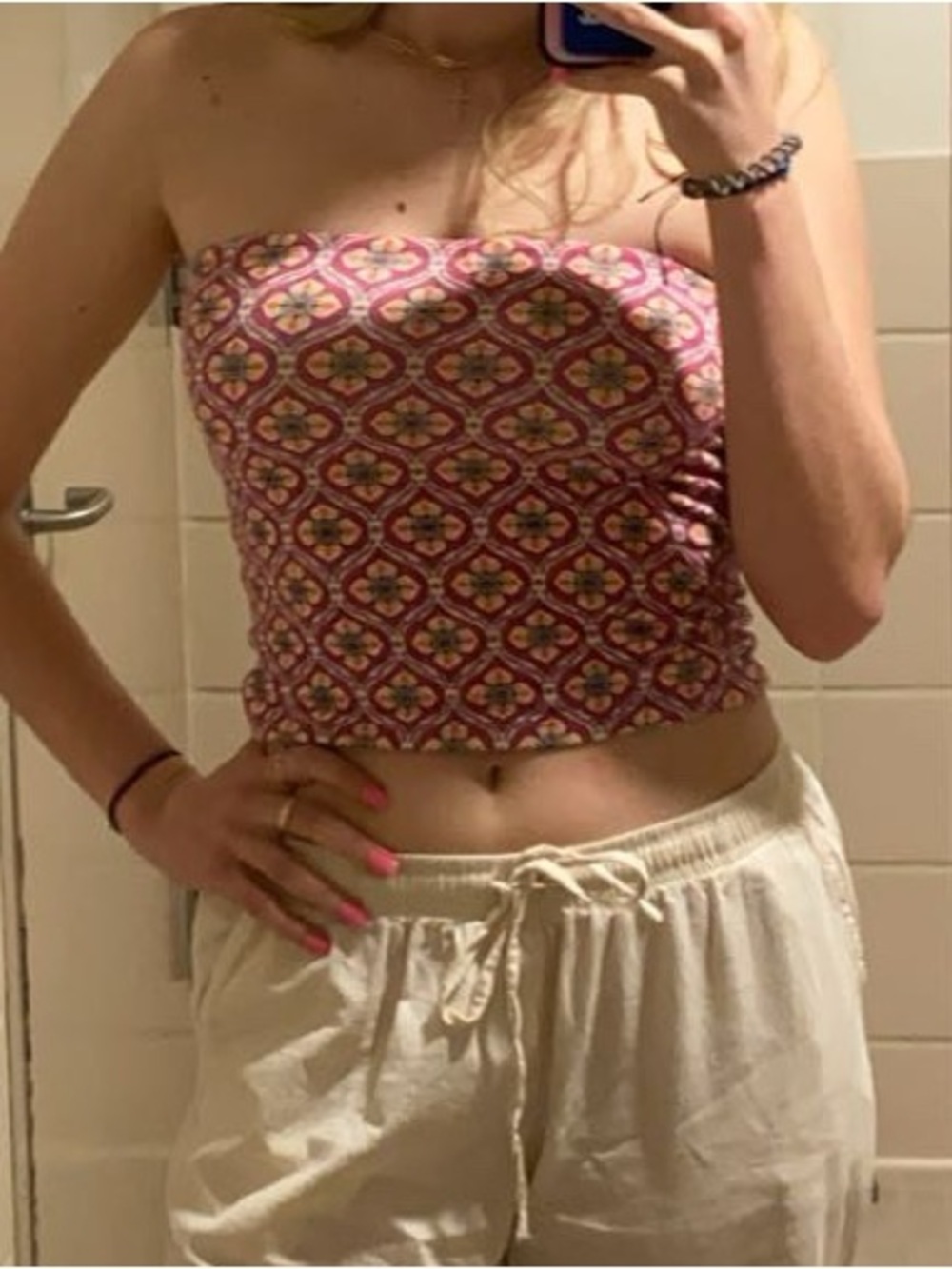 Old Navy Pink Patterned Strapless Tube Top